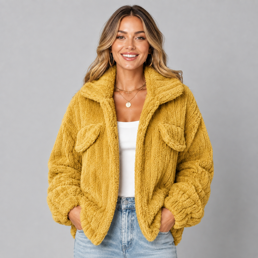 Women's collared zip-up borg teddy jacket
