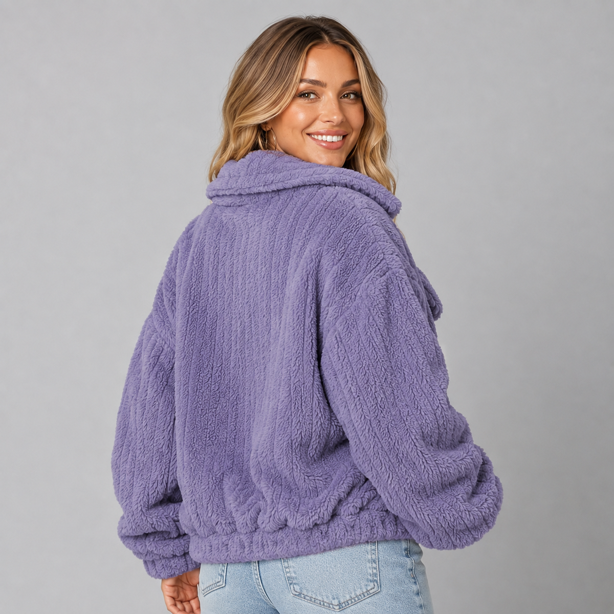 Women's collared zip-up borg teddy jacket