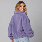 Women's collared zip-up borg teddy jacket