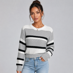 Women's cropped striped round neck jumper