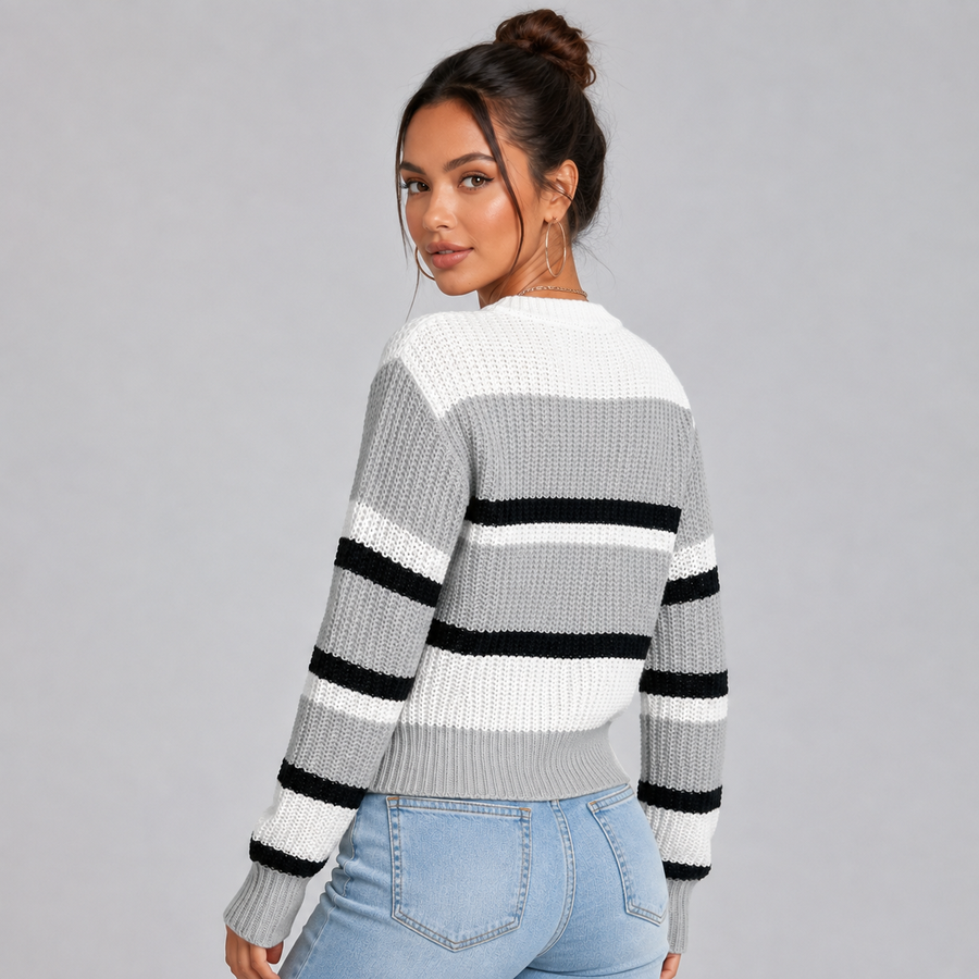 Women's cropped striped round neck jumper