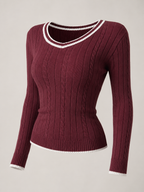 Women's V-neck jumper with contrast trim edging