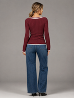 Women's V-neck jumper with contrast trim edging