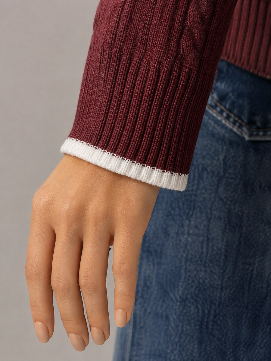 Women's V-neck jumper with contrast trim edging