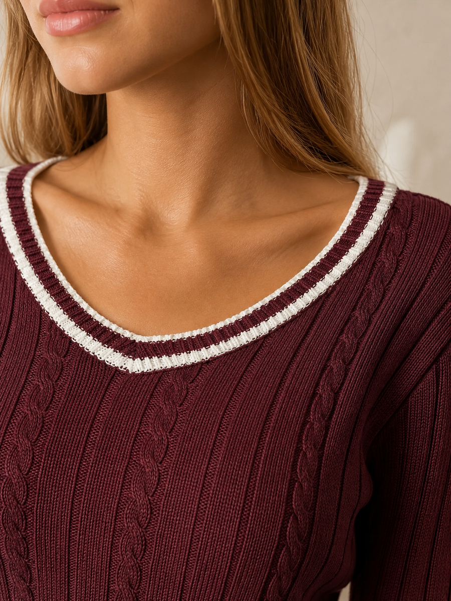 Women's V-neck jumper with contrast trim edging