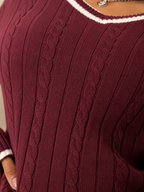 Women's V-neck jumper with contrast trim edging