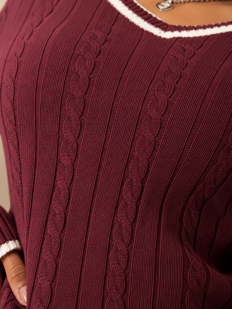 Women's V-neck jumper with contrast trim edging