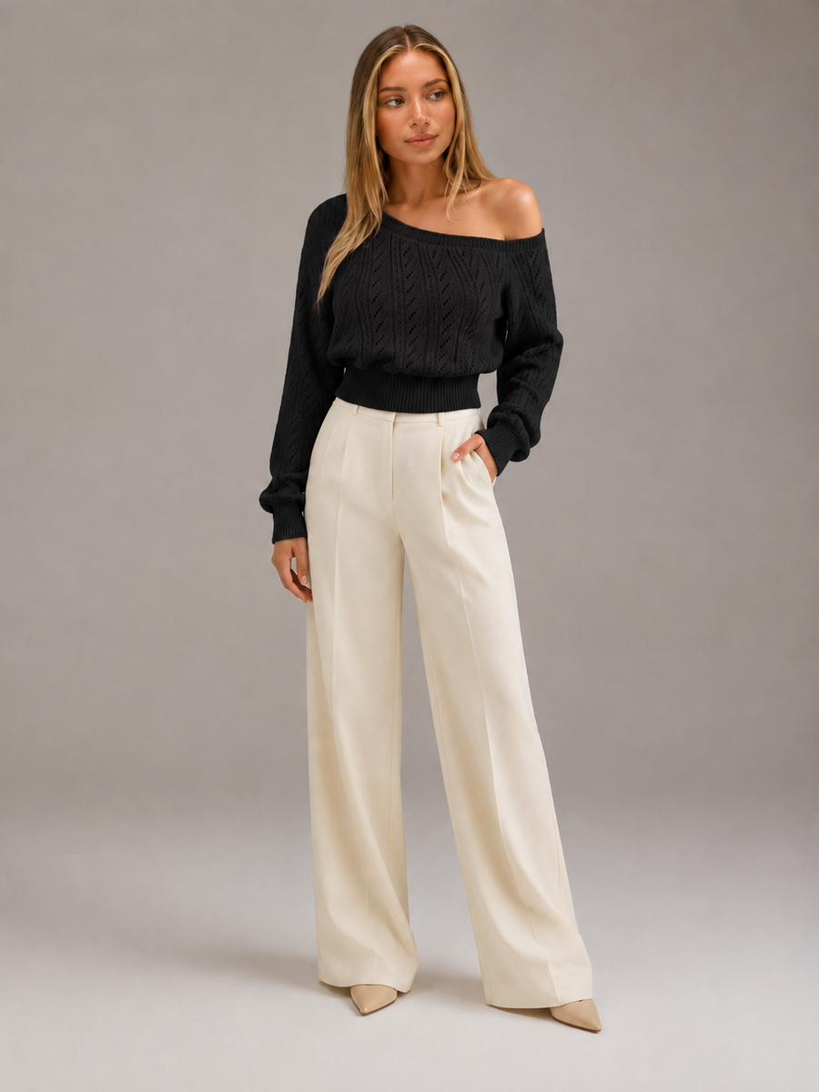 Women's off-shoulder cable knit jumper