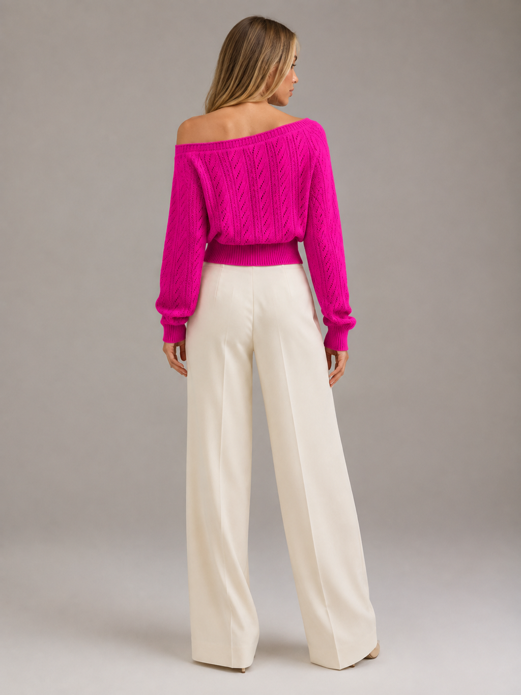 Women's off-shoulder cable knit jumper