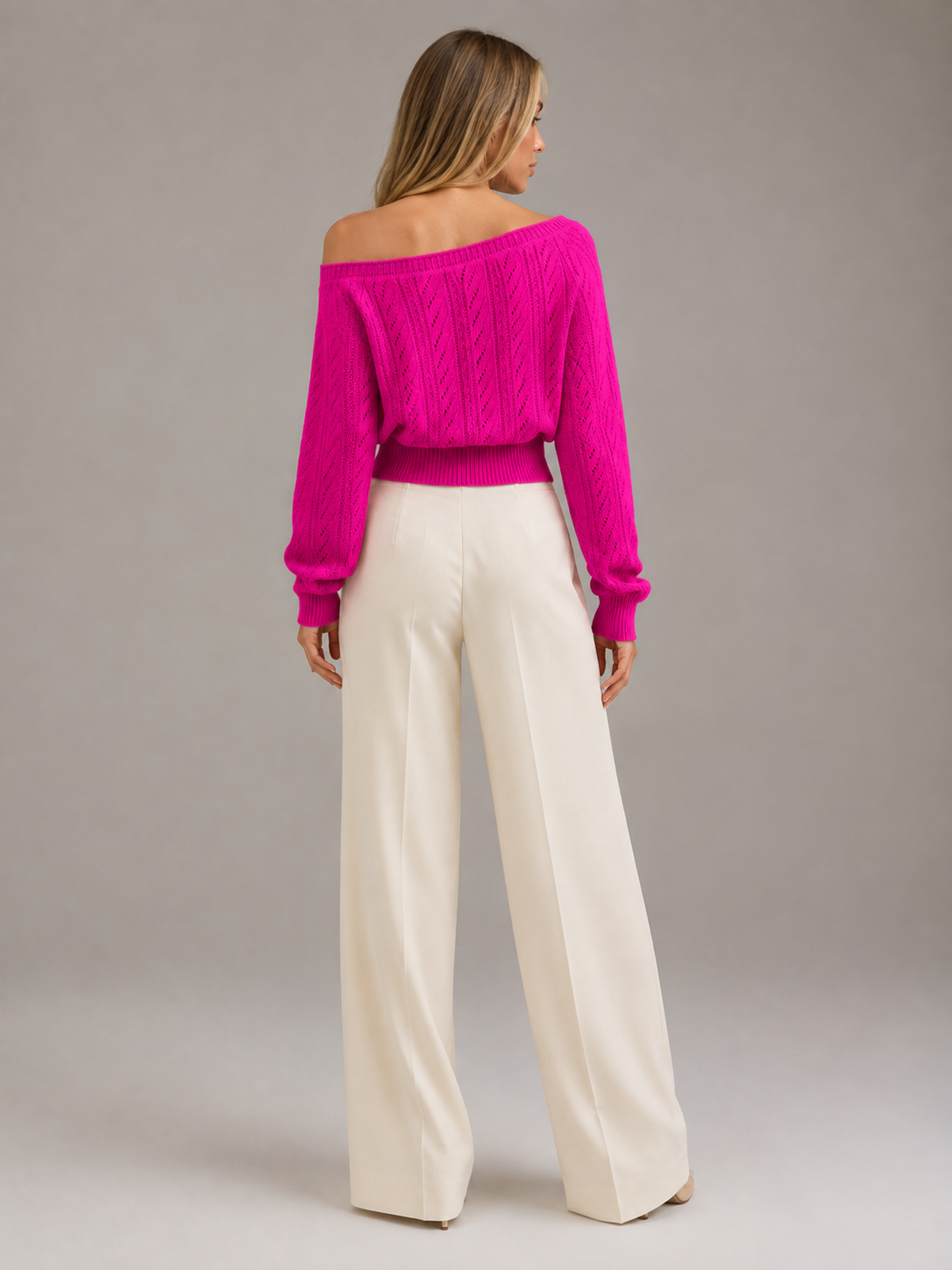 Women's off-shoulder cable knit jumper