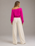 Women's off-shoulder cable knit jumper