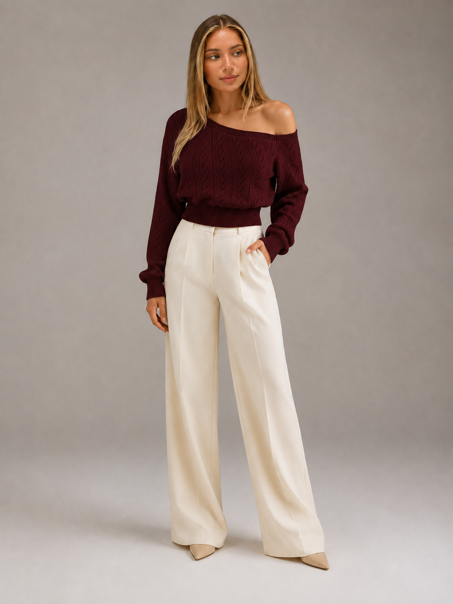 Women's off-shoulder cable knit jumper