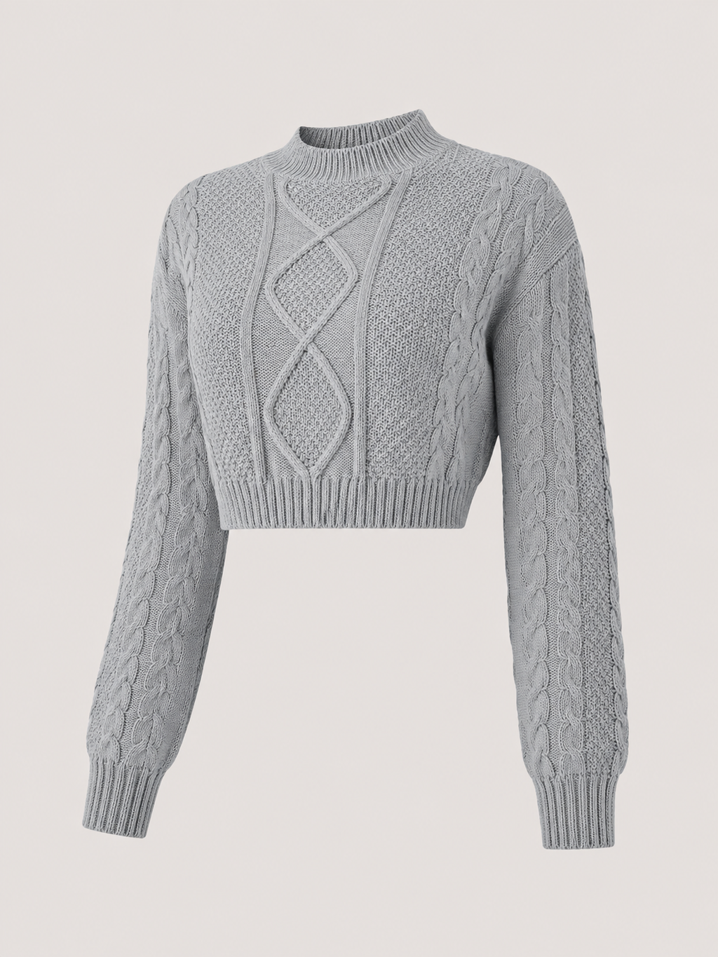 Women's cropped cable knit jumper with a mock neck