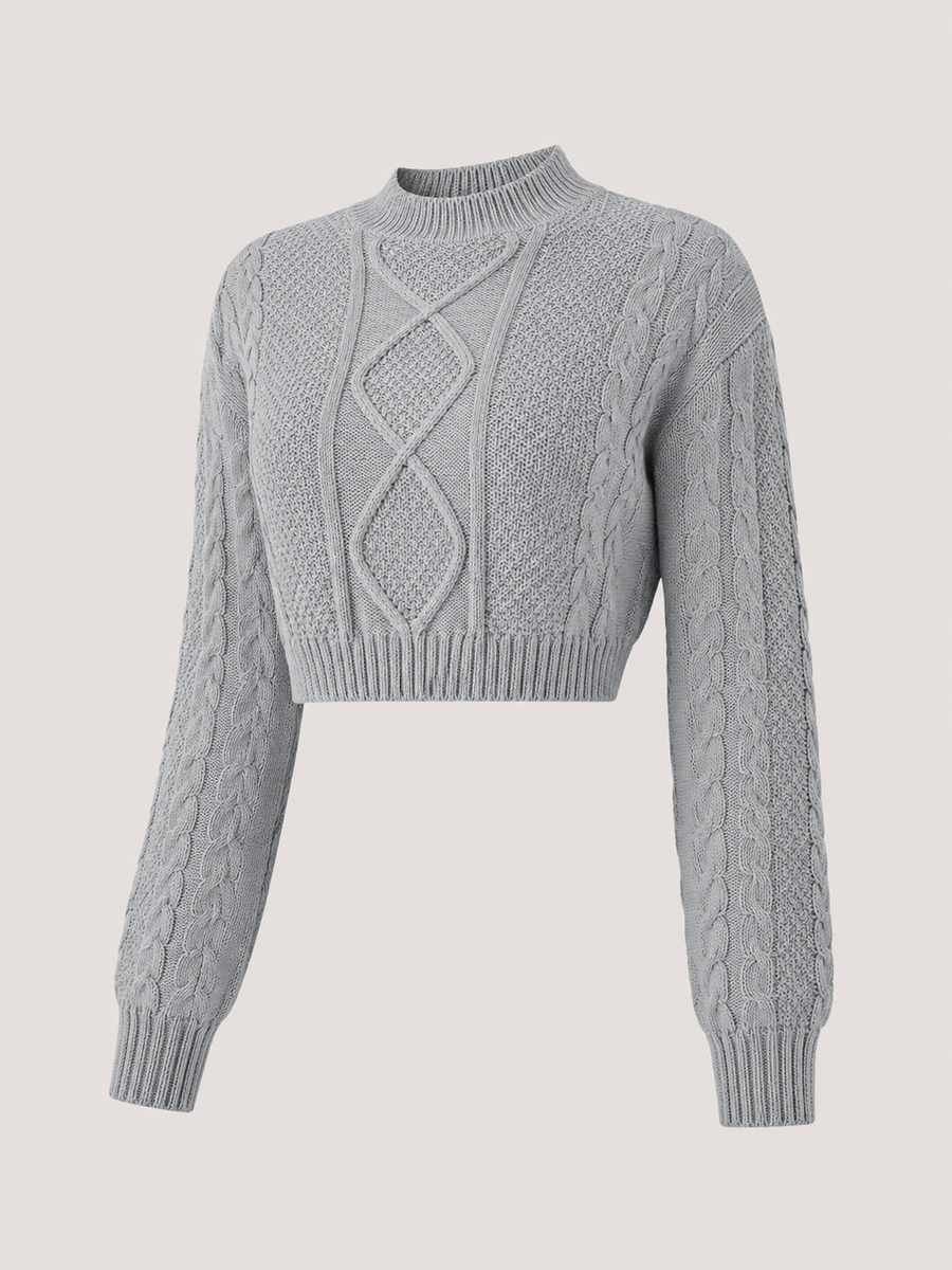 Women's cropped cable knit jumper with a mock neck