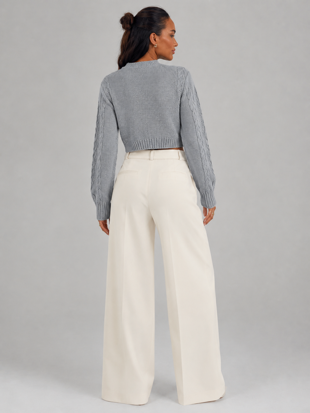Women's cropped cable knit jumper with a mock neck