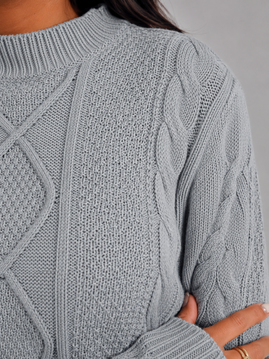 Women's cropped cable knit jumper with a mock neck