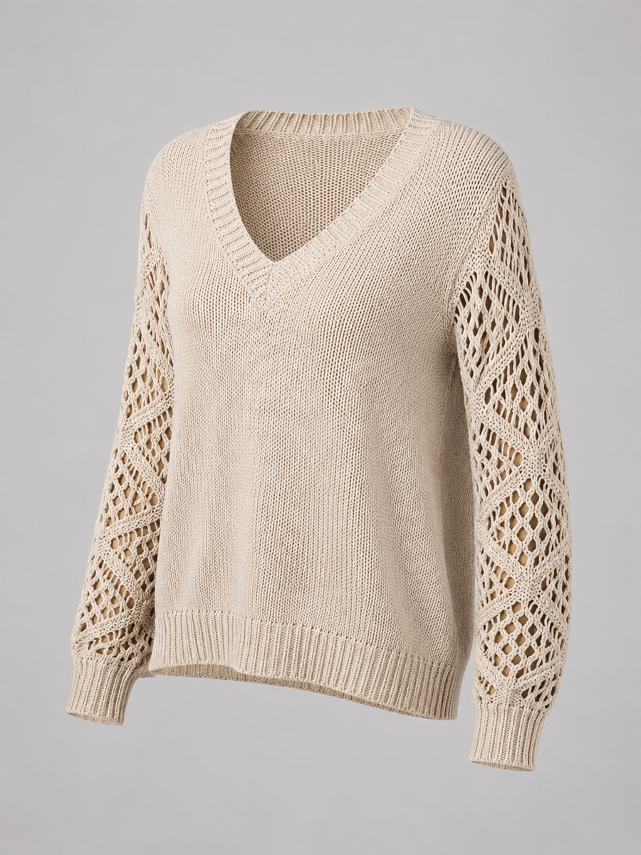 Women's open knit V-neck jumper in a relaxed fit