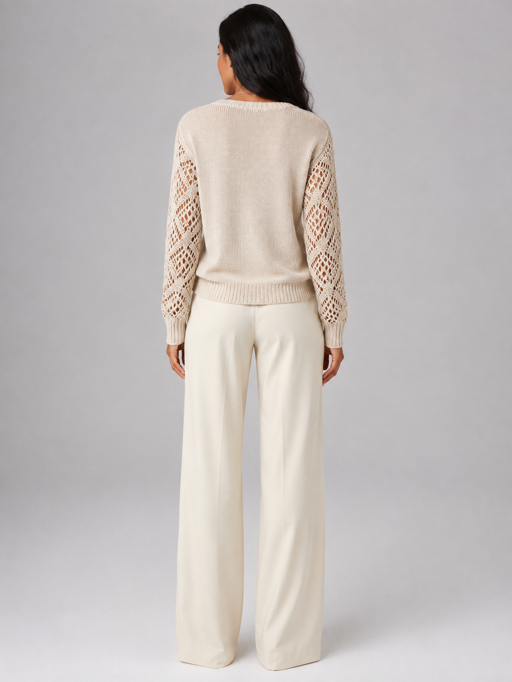 Women's open knit V-neck jumper in a relaxed fit