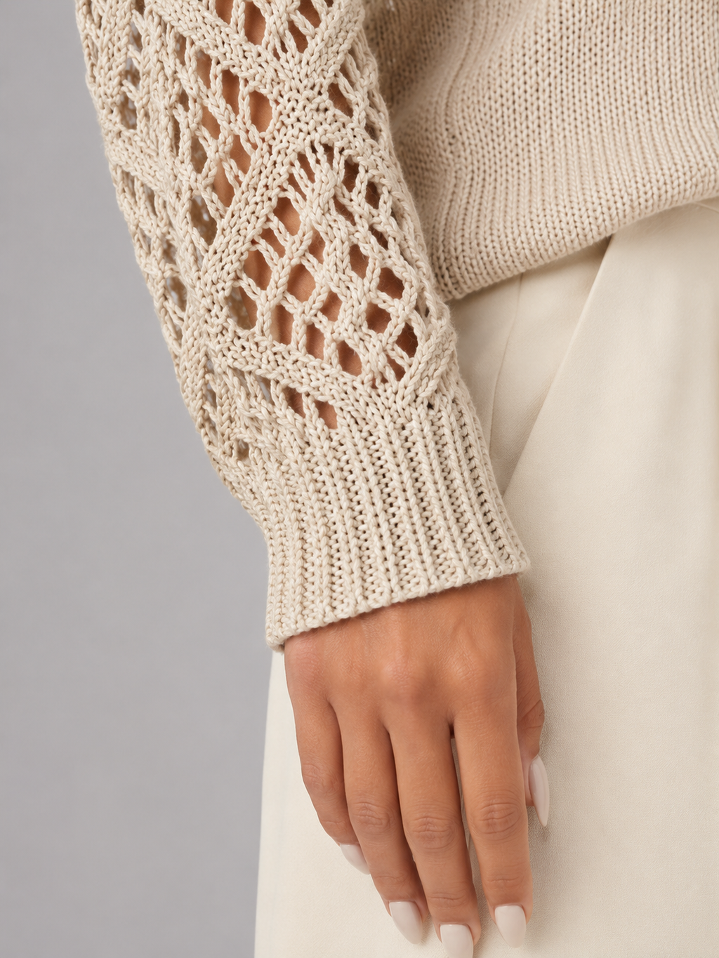 Women's open knit V-neck jumper in a relaxed fit