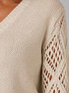Women's open knit V-neck jumper in a relaxed fit