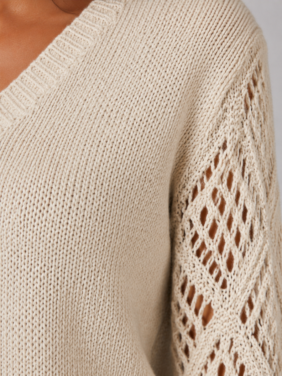 Women's open knit V-neck jumper in a relaxed fit