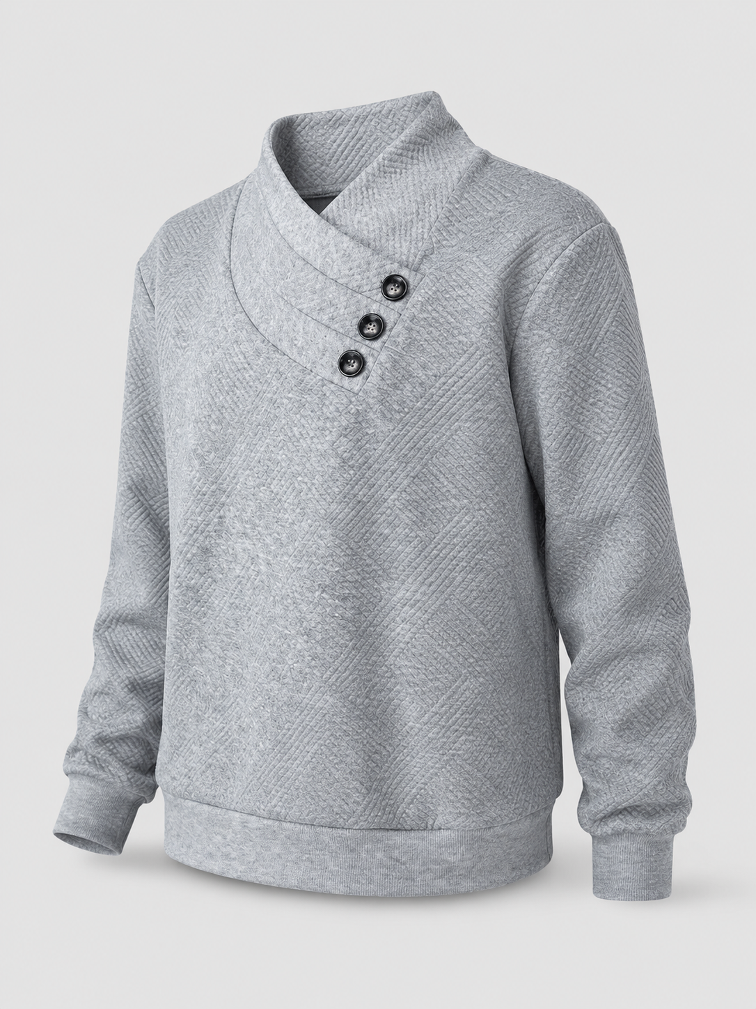 Women's textured jumper with an asymmetric shawl collar