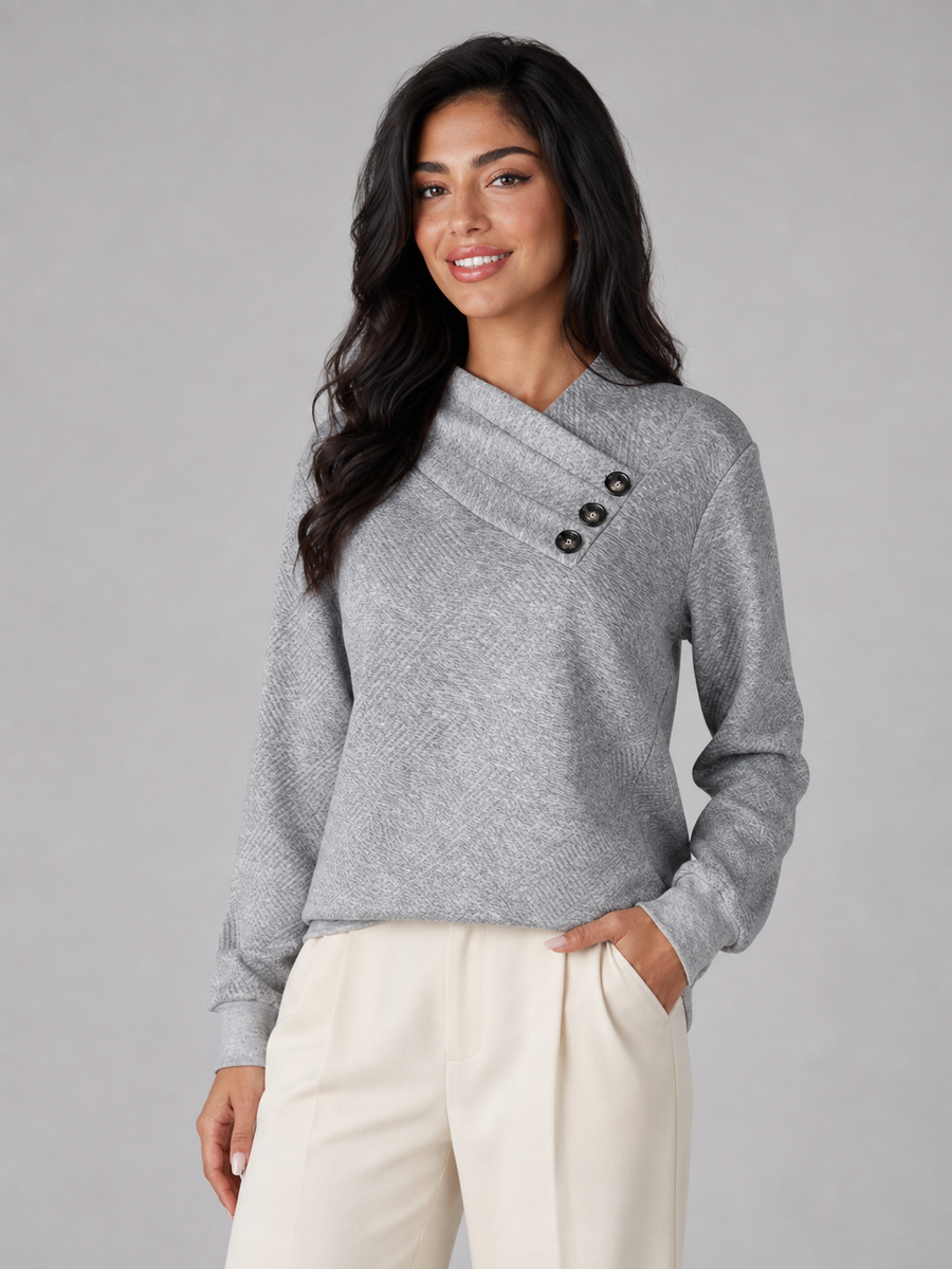 Women's textured jumper with an asymmetric shawl collar