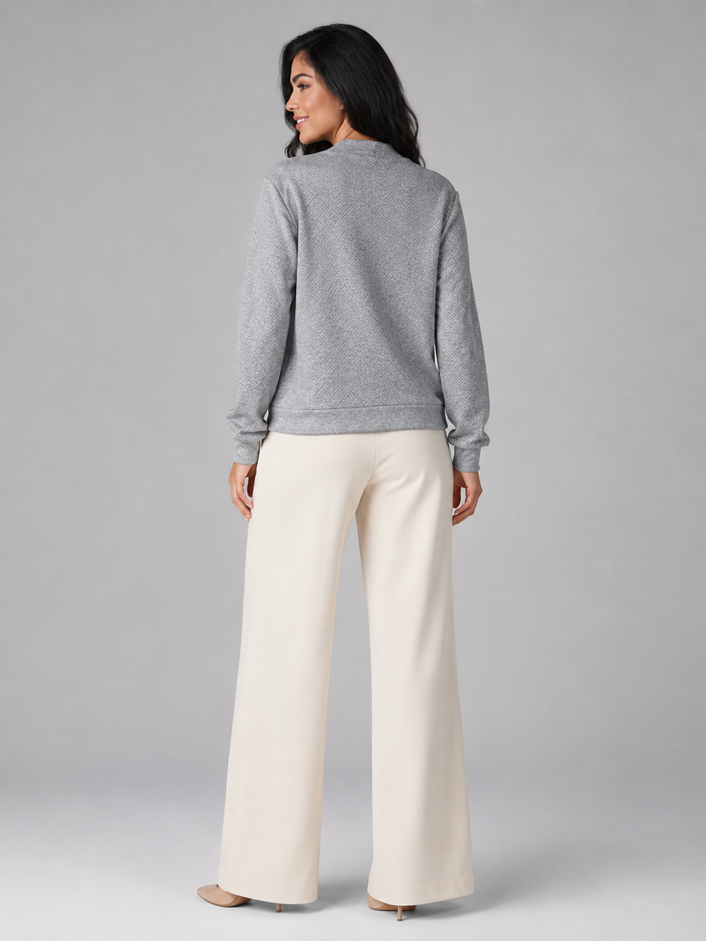 Women's textured jumper with an asymmetric shawl collar