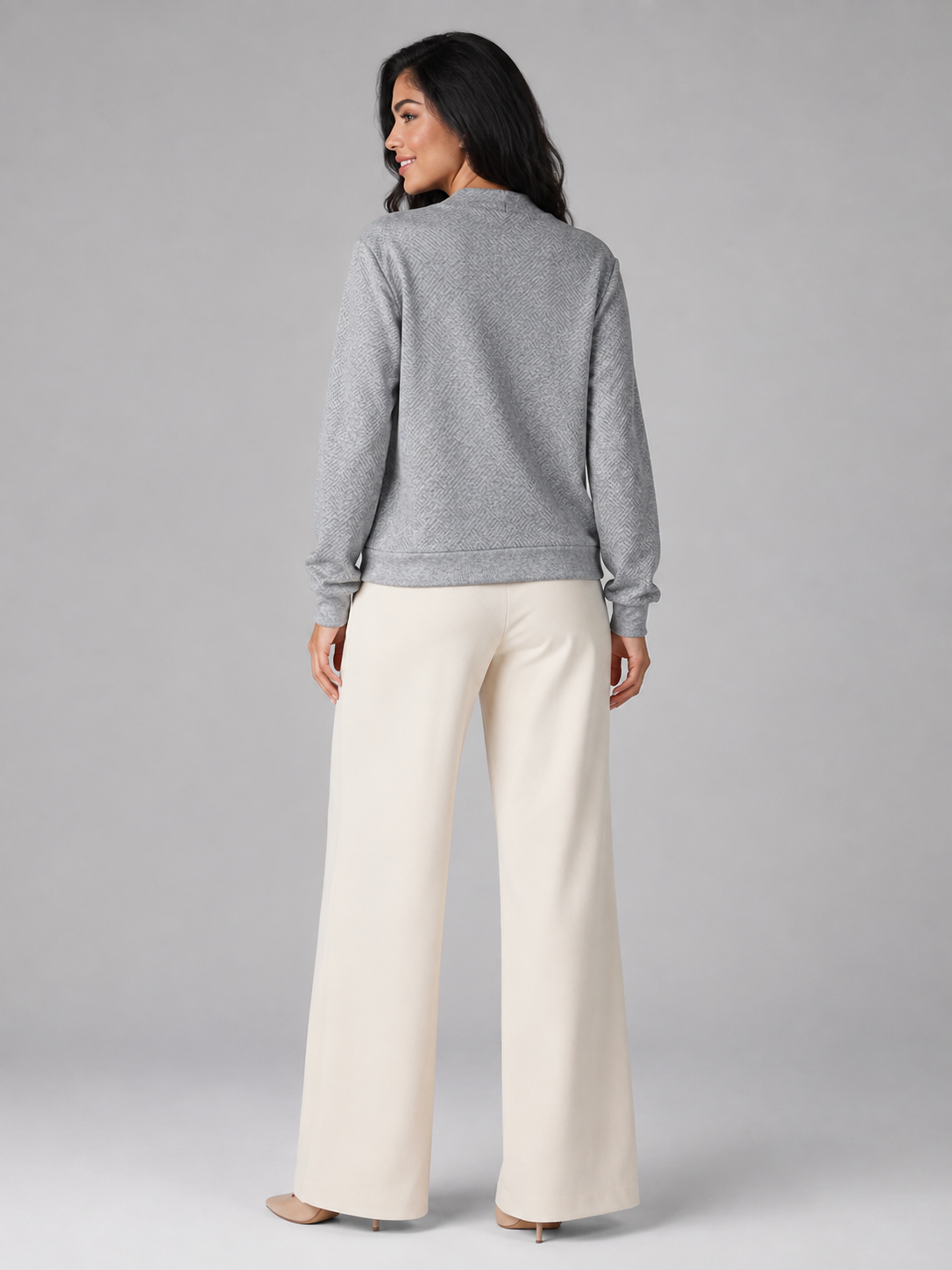 Women's textured jumper with an asymmetric shawl collar