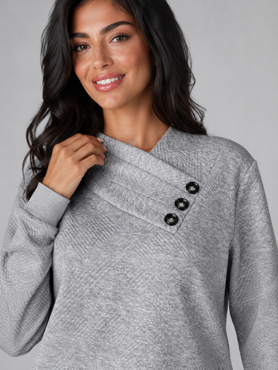 Women's textured jumper with an asymmetric shawl collar
