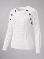 Women's cable knit jumper with buttons at the shoulder seam