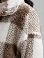 Women's cropped sherpa jacket in a buffalo check with a button front