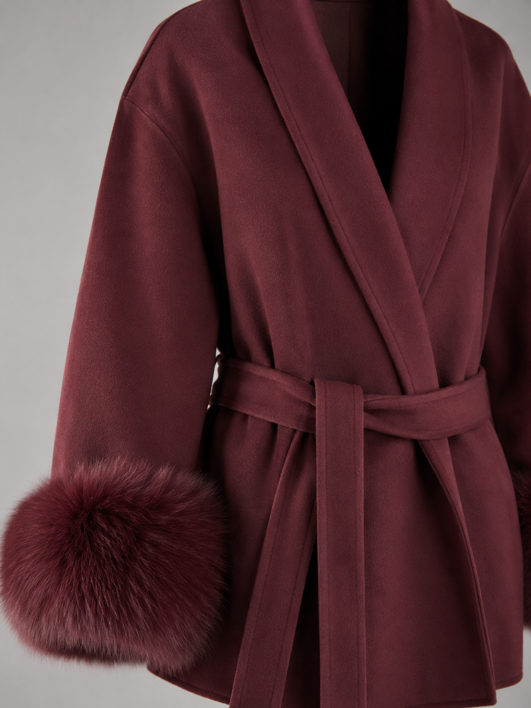 Women's belted coat with faux fur cuffs