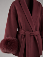 Women's belted coat with faux fur cuffs