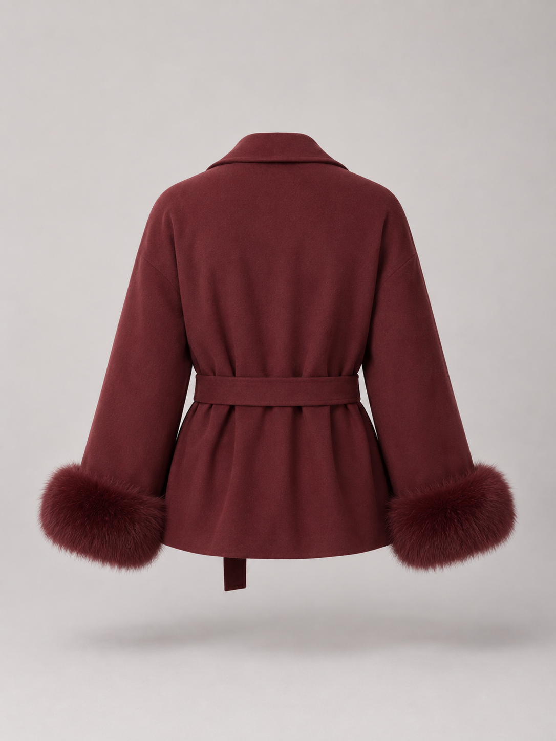 Women's belted coat with faux fur cuffs