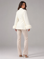 Women's belted coat with faux fur cuffs