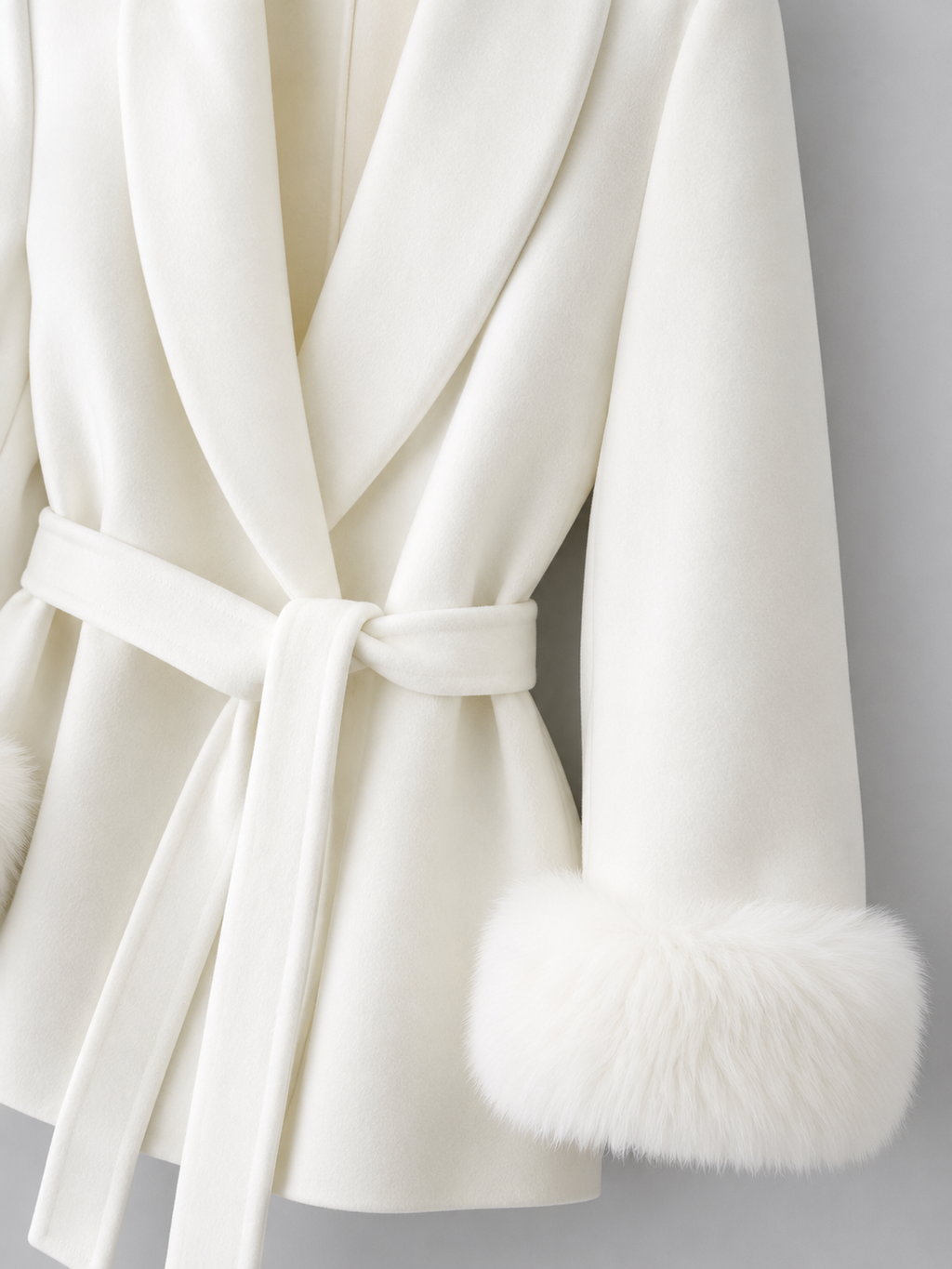 Women's belted coat with faux fur cuffs