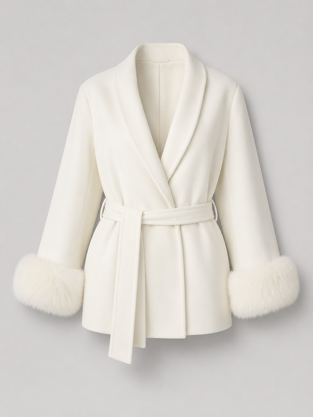 Women's belted coat with faux fur cuffs