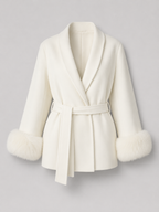 Women's belted coat with faux fur cuffs