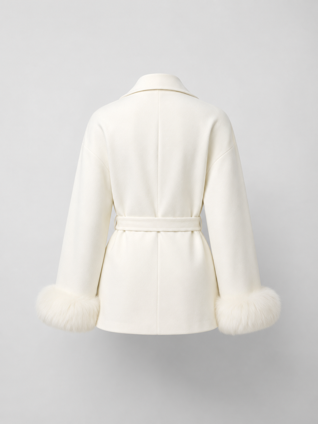 Women's belted coat with faux fur cuffs