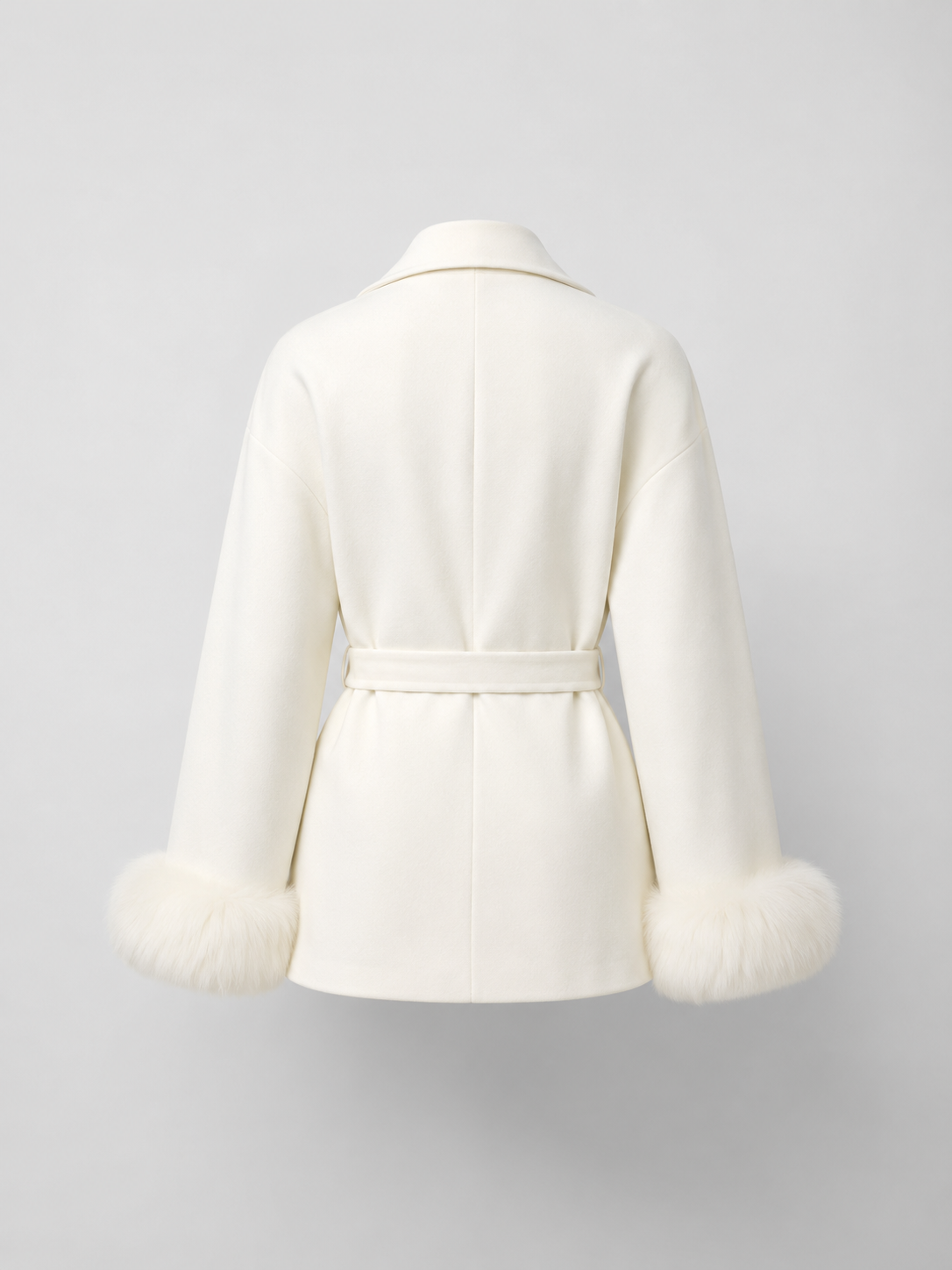 Women's belted coat with faux fur cuffs