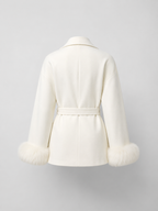 Women's belted coat with faux fur cuffs