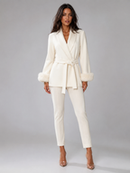 Women's belted coat with faux fur cuffs