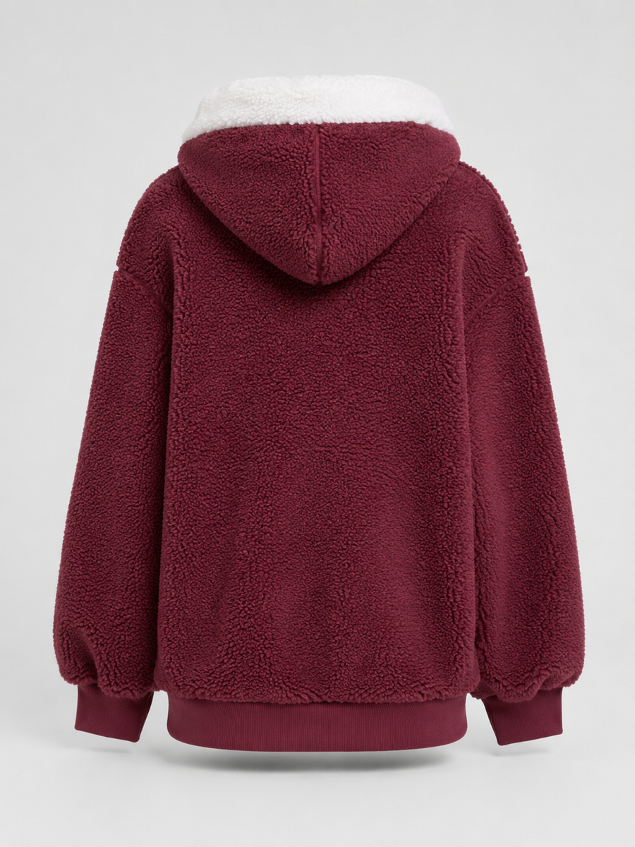 Women's sherpa-lined hooded padded jacket with a zip front