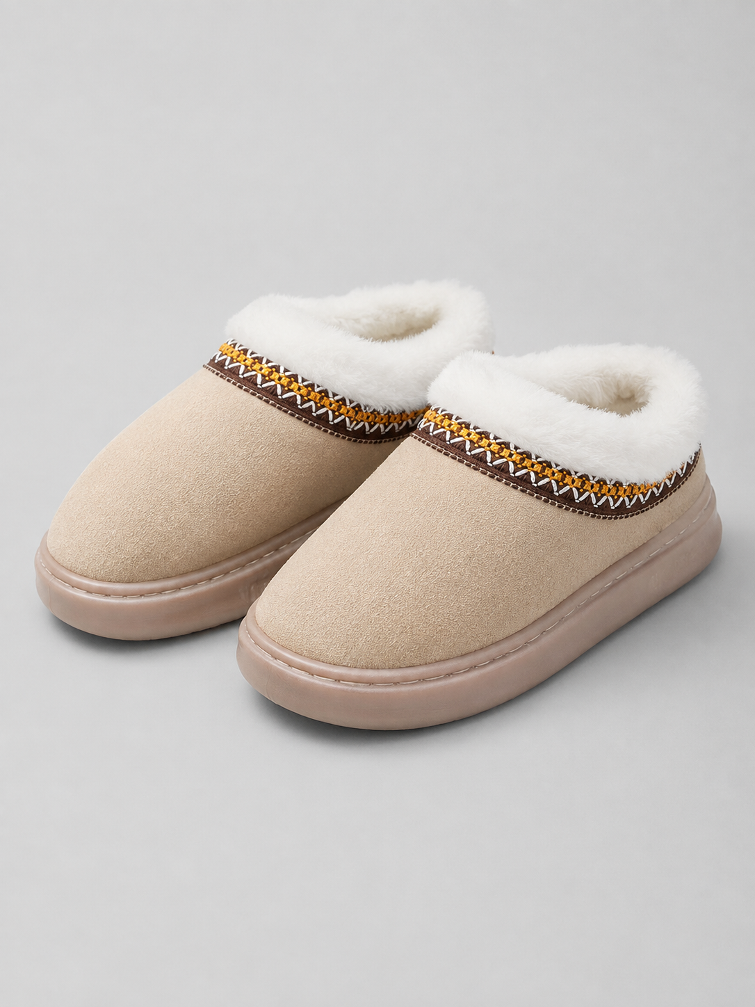 Women's faux suede slipper mules with a plush lining and platform sole