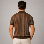 Men's striped knit short-sleeve button-down shirt