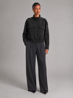 Women's utility jacket with stand collar