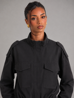 Women's utility jacket with stand collar