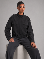 Women's utility jacket with stand collar