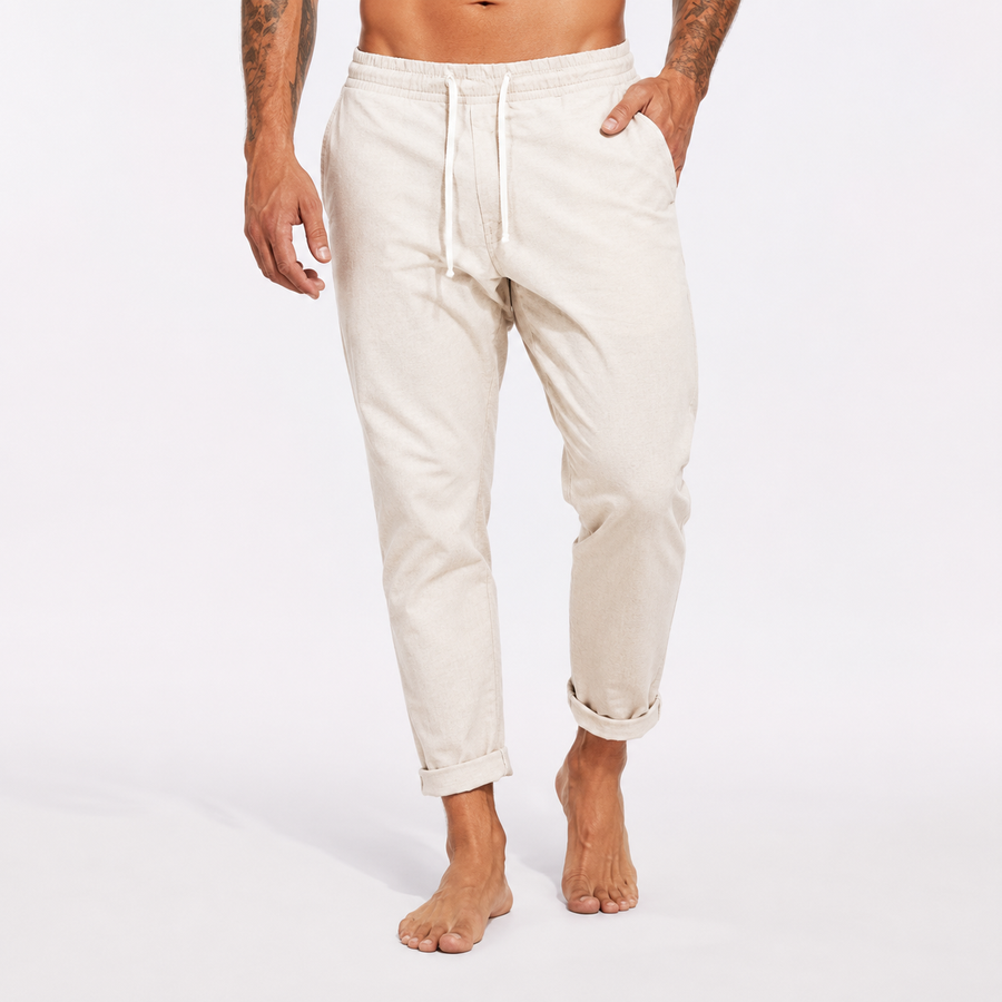 Men's slim tapered lightweight drawstring trousers